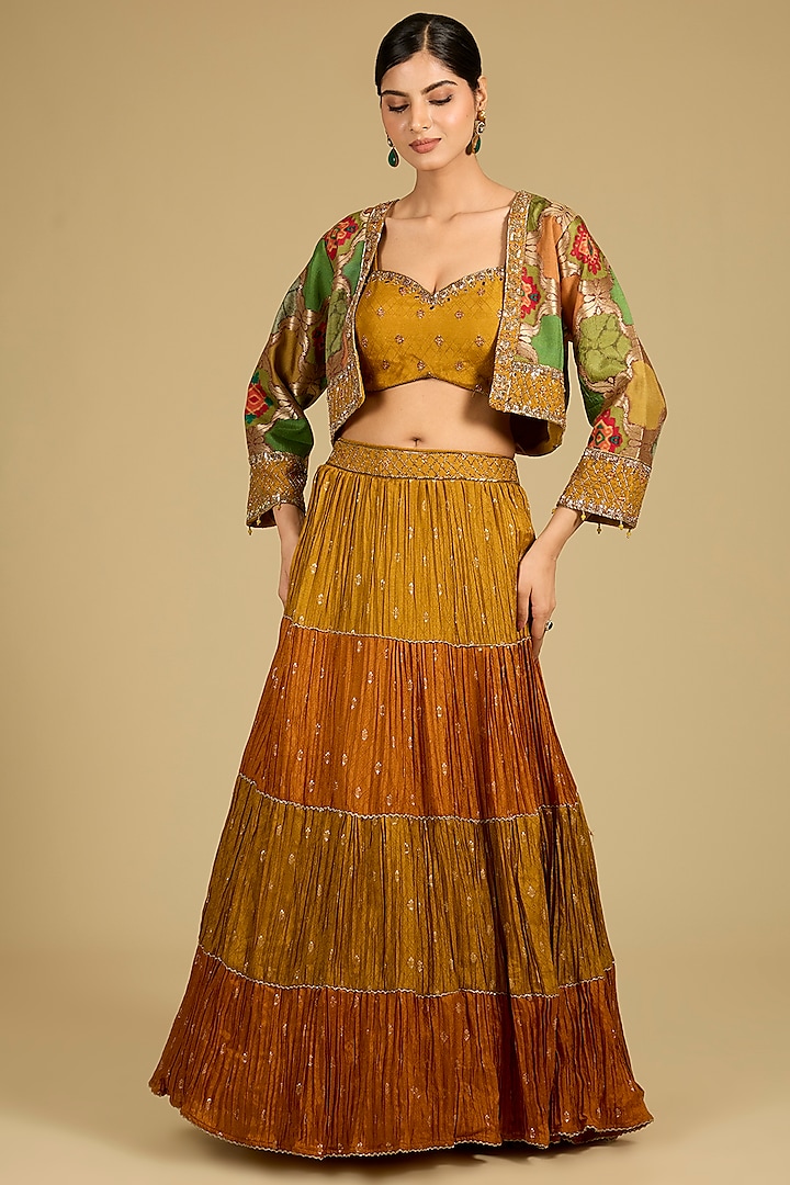 Mustard & Rust Dola Silk Skirt Set by Baidehi at Pernia's Pop Up Shop