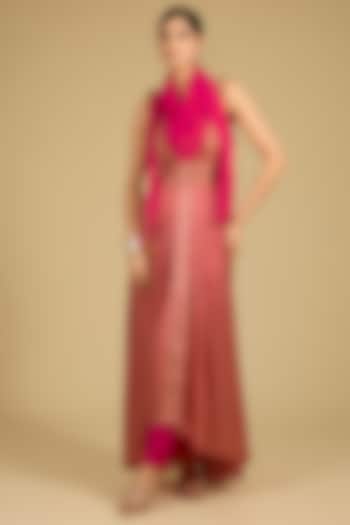 Fuchsia Mashru Silk Printed & Mirror Work Party Wear Anarkali Set by Baidehi at Pernia's Pop Up Shop