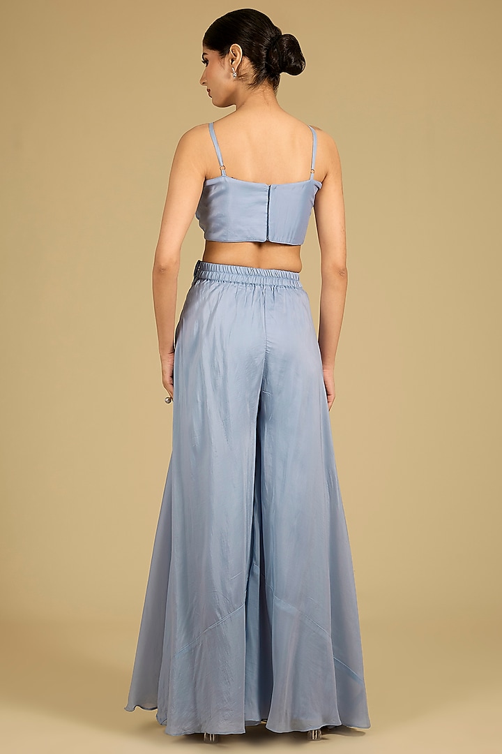 Cornflower Blue Silk Organza Zardosi Work Cape Set by Baidehi at Pernia's Pop Up Shop