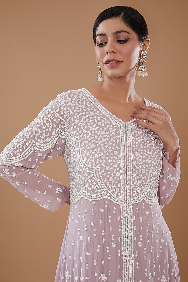 Lavender Georgette Embroidered Attached Party Wear Gown by Baidehi at Pernia's Pop Up Shop