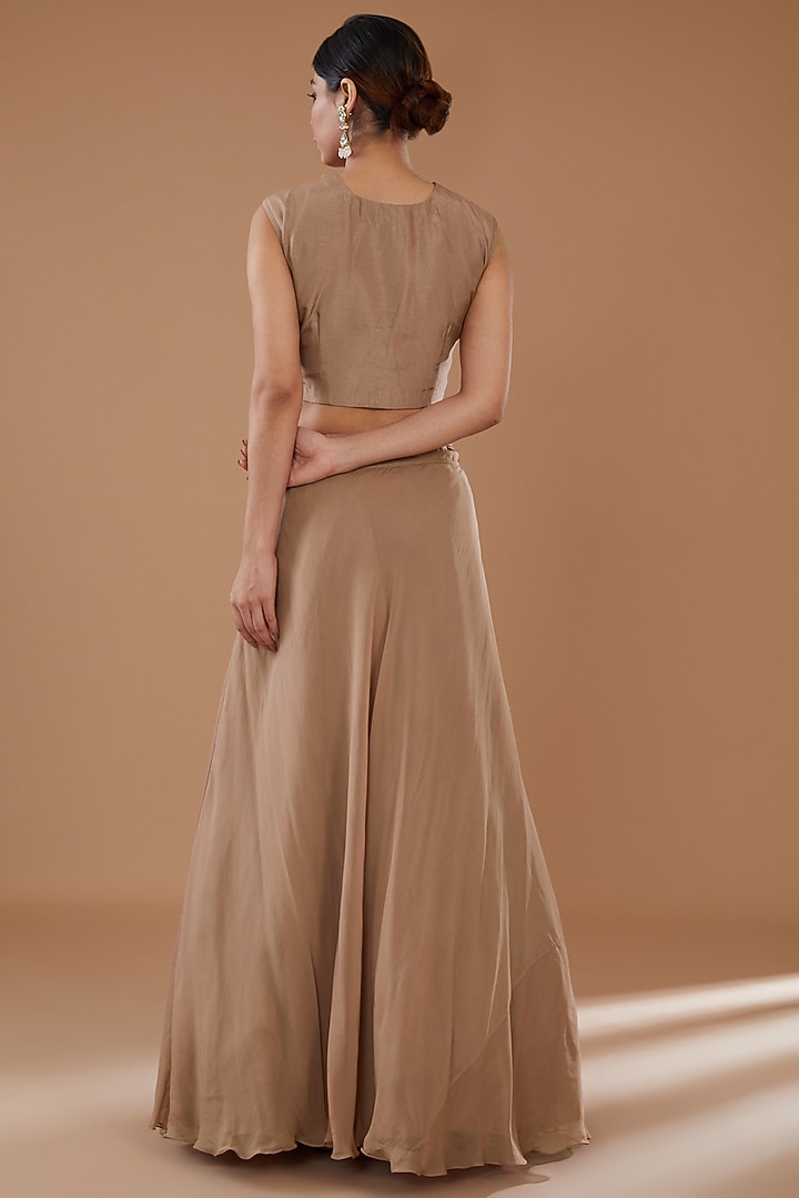 Brown Organza Embroidered Cape Set by Baidehi at Pernia's Pop Up Shop