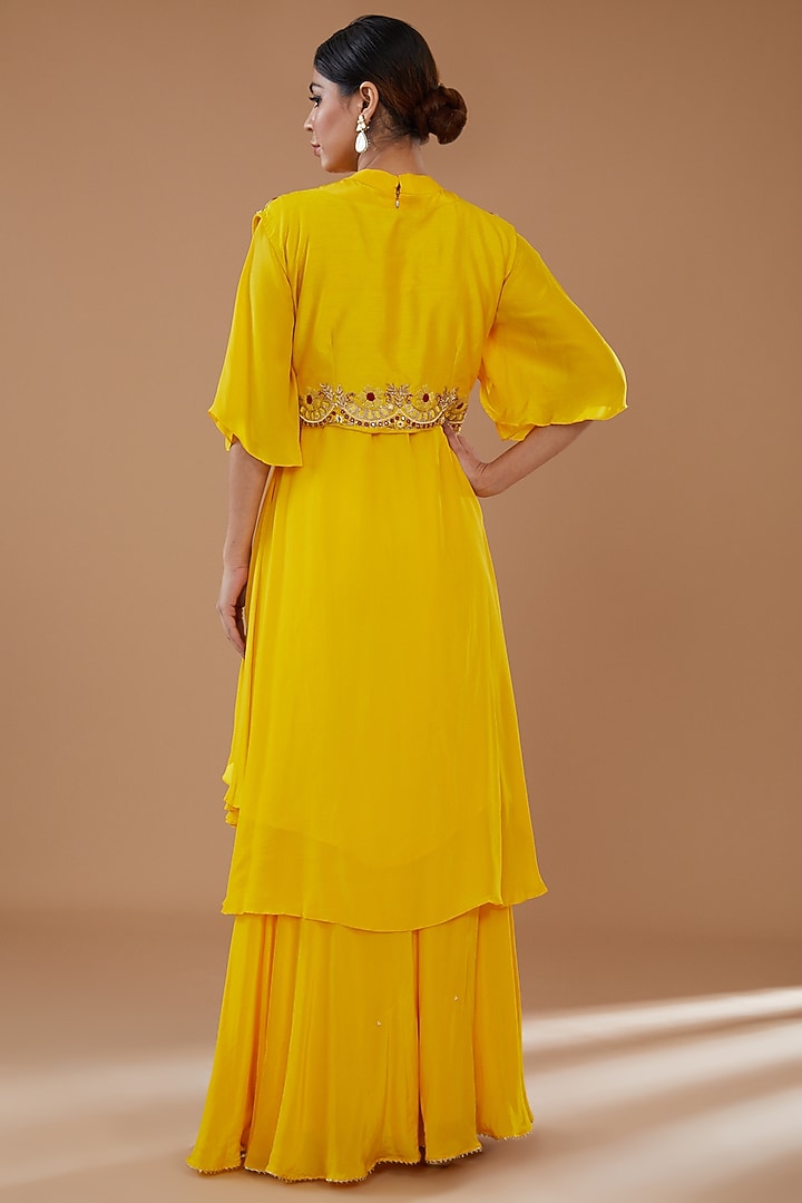Yellow Silk & Crepe Wedding Sharara Set by Baidehi at Pernia's Pop Up Shop