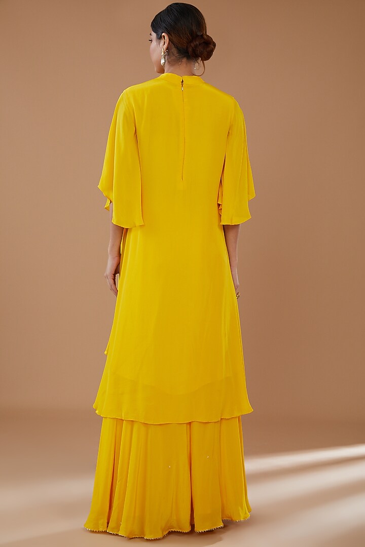 Yellow Silk & Crepe Wedding Sharara Set by Baidehi at Pernia's Pop Up Shop