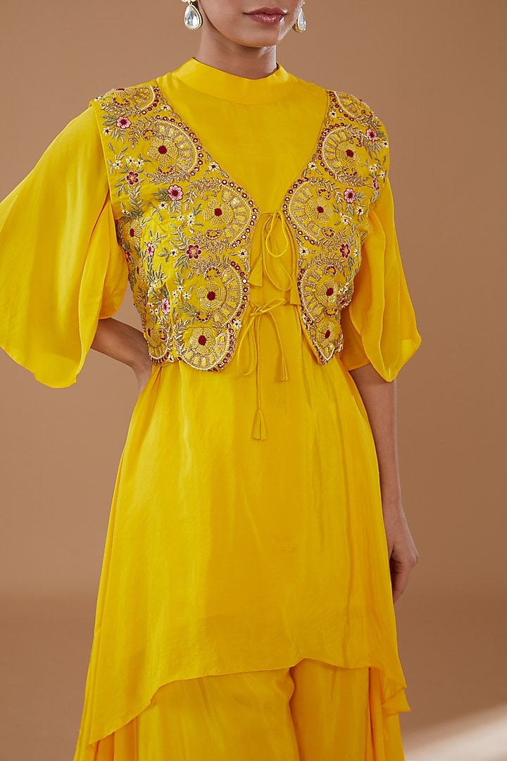 Yellow Silk & Crepe Wedding Sharara Set by Baidehi at Pernia's Pop Up Shop