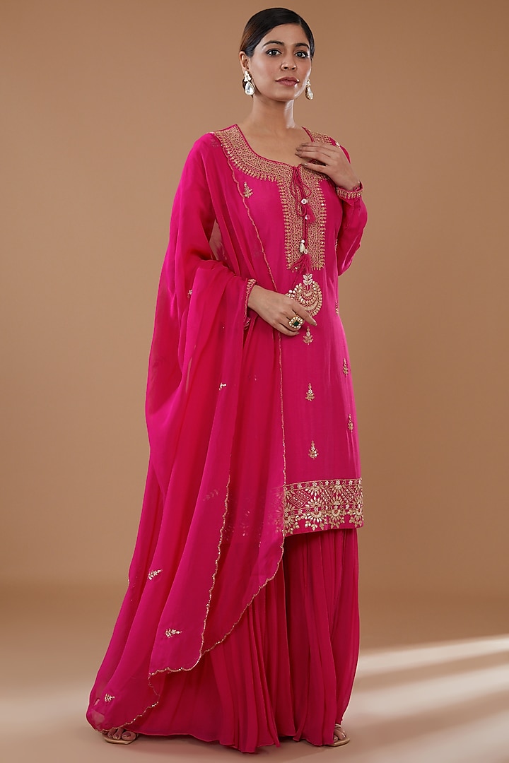 Fuchsia Georgette Party Wear Sharara Set by Baidehi at Pernia's Pop Up Shop