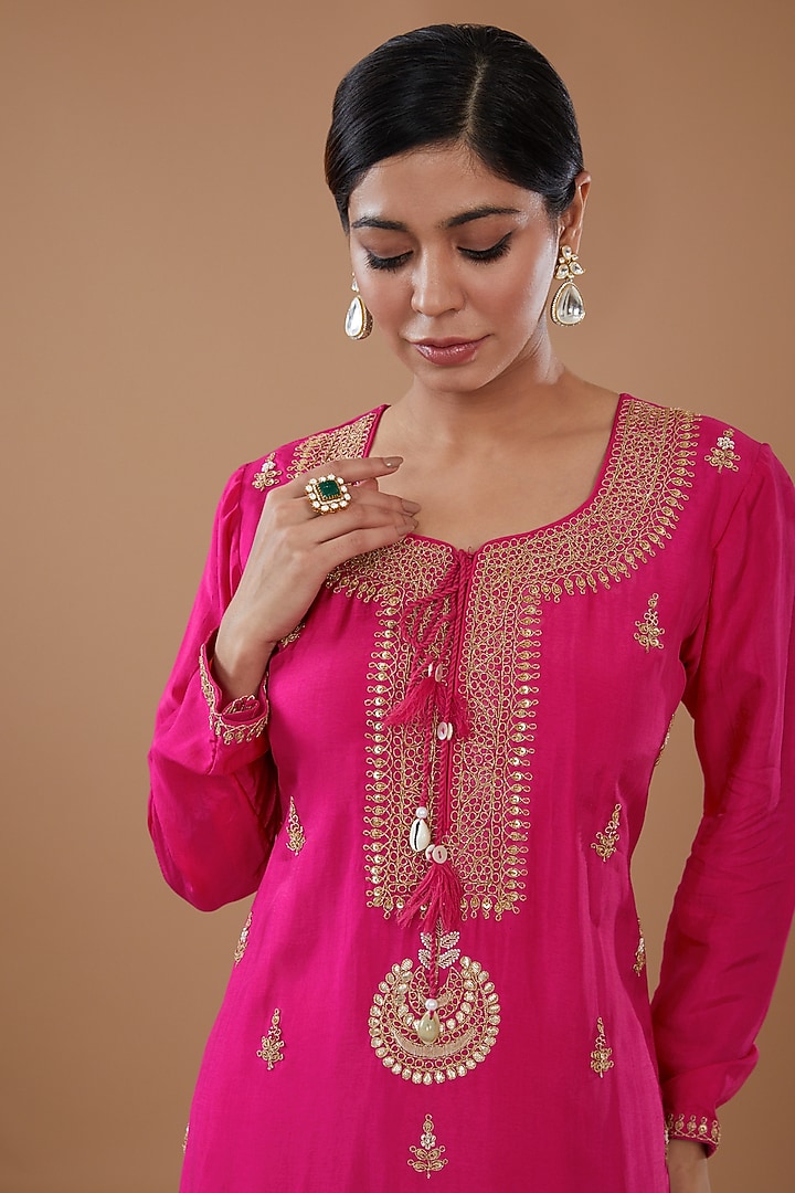 Fuchsia Georgette Party Wear Sharara Set by Baidehi at Pernia's Pop Up Shop