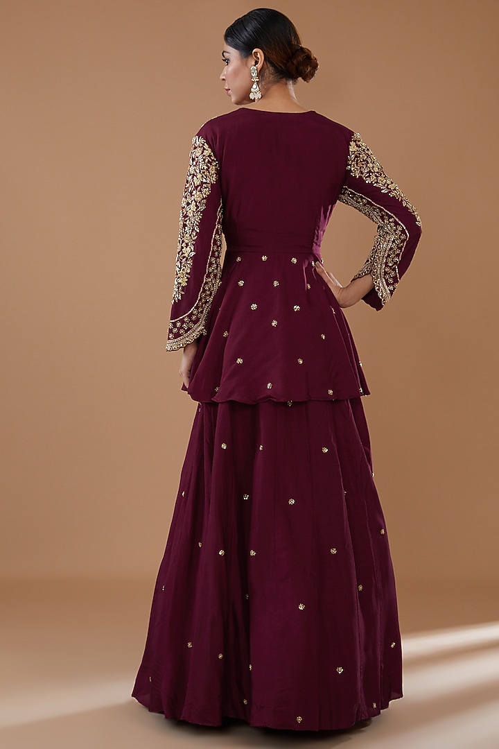 Wine Dupion Silk Skirt Set by Baidehi at Pernia's Pop Up Shop