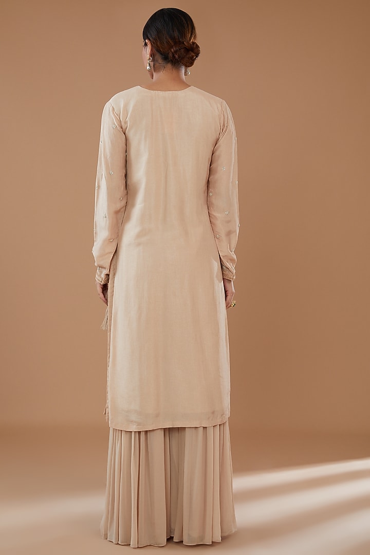 Beige Georgette & Bemberg Silk Party Wear Sharara Set by Baidehi at Pernia's Pop Up Shop
