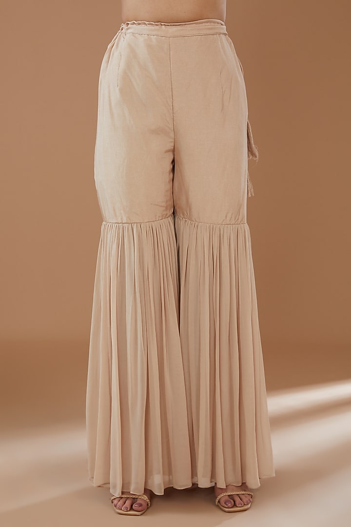 Beige Georgette & Bemberg Silk Party Wear Sharara Set by Baidehi at Pernia's Pop Up Shop