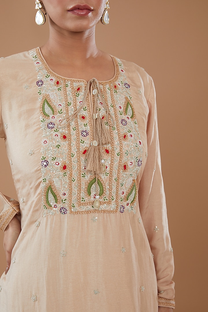 Beige Georgette & Bemberg Silk Party Wear Sharara Set by Baidehi at Pernia's Pop Up Shop