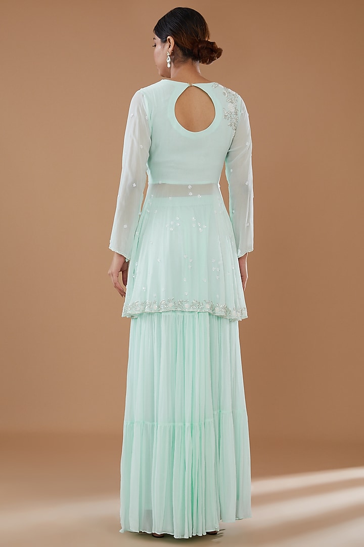 Ice Blue Georgette Party Wear Sharara Set by Baidehi at Pernia's Pop Up Shop