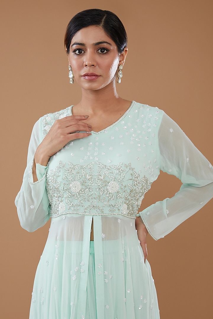 Ice Blue Georgette Party Wear Sharara Set by Baidehi at Pernia's Pop Up Shop