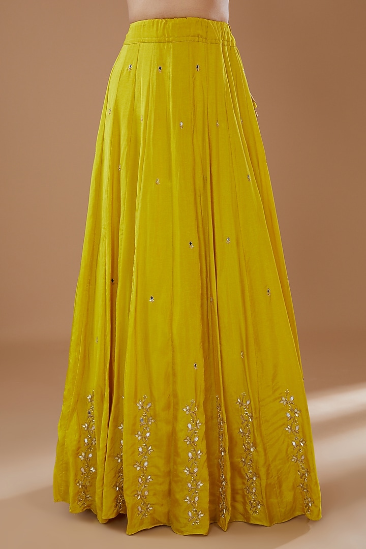Mustard Dupion Silk Embroidered Skirt Set by Baidehi at Pernia's Pop Up Shop