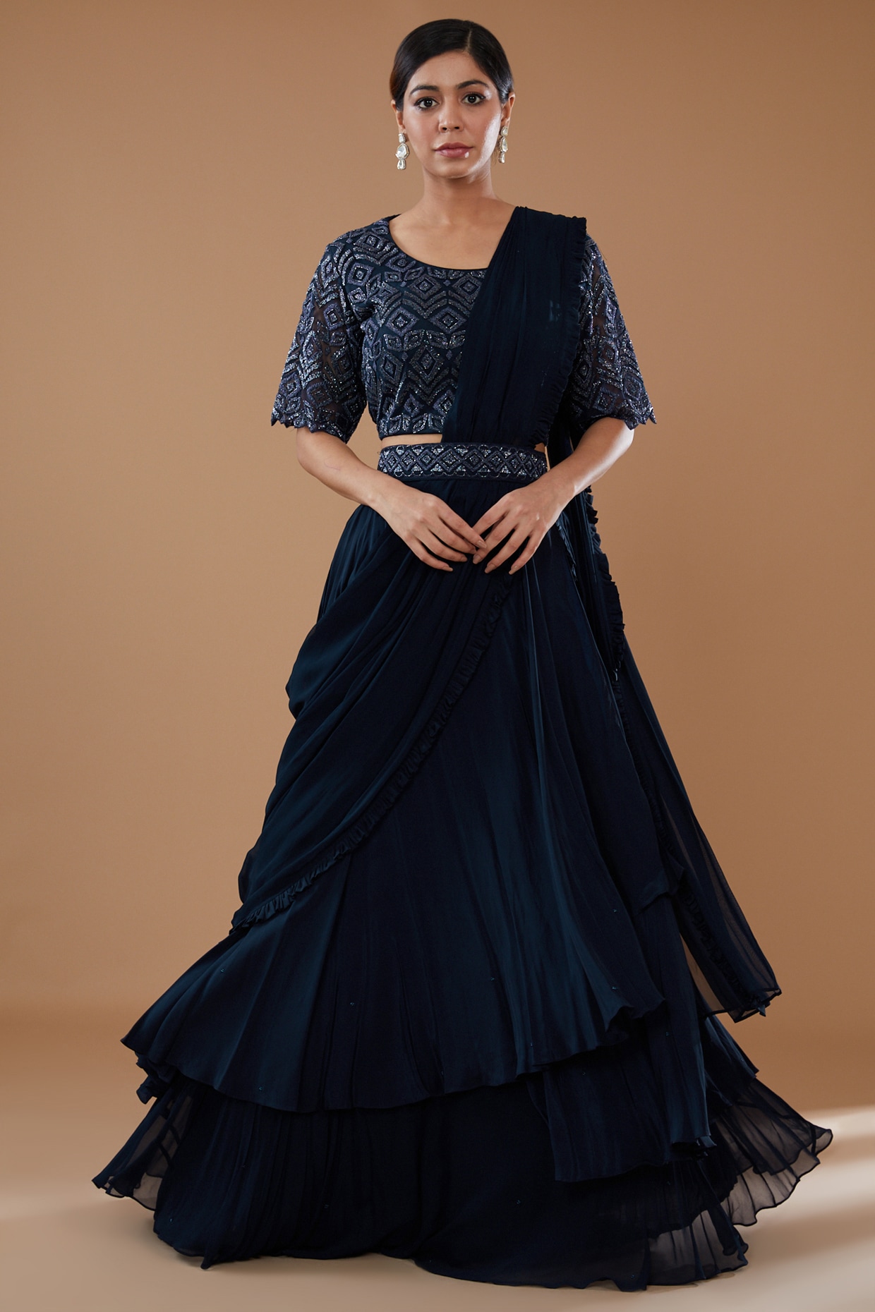 Navy Blue Color Traditional Wear Silk Thread Work Lehenga Choli –  fashionnaari