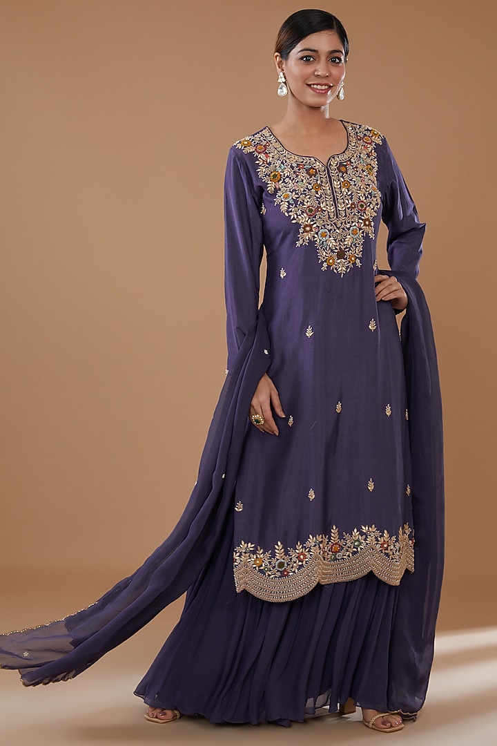 Violet Georgette Party Wear Sharara Set by Baidehi at Pernia's Pop Up Shop