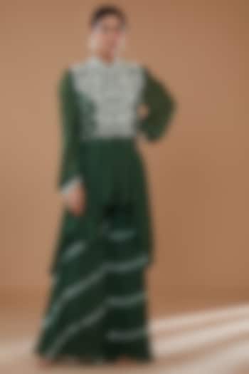 Green Georgette Tie-Dye Party Wear Sharara Set by Baidehi at Pernia's Pop Up Shop