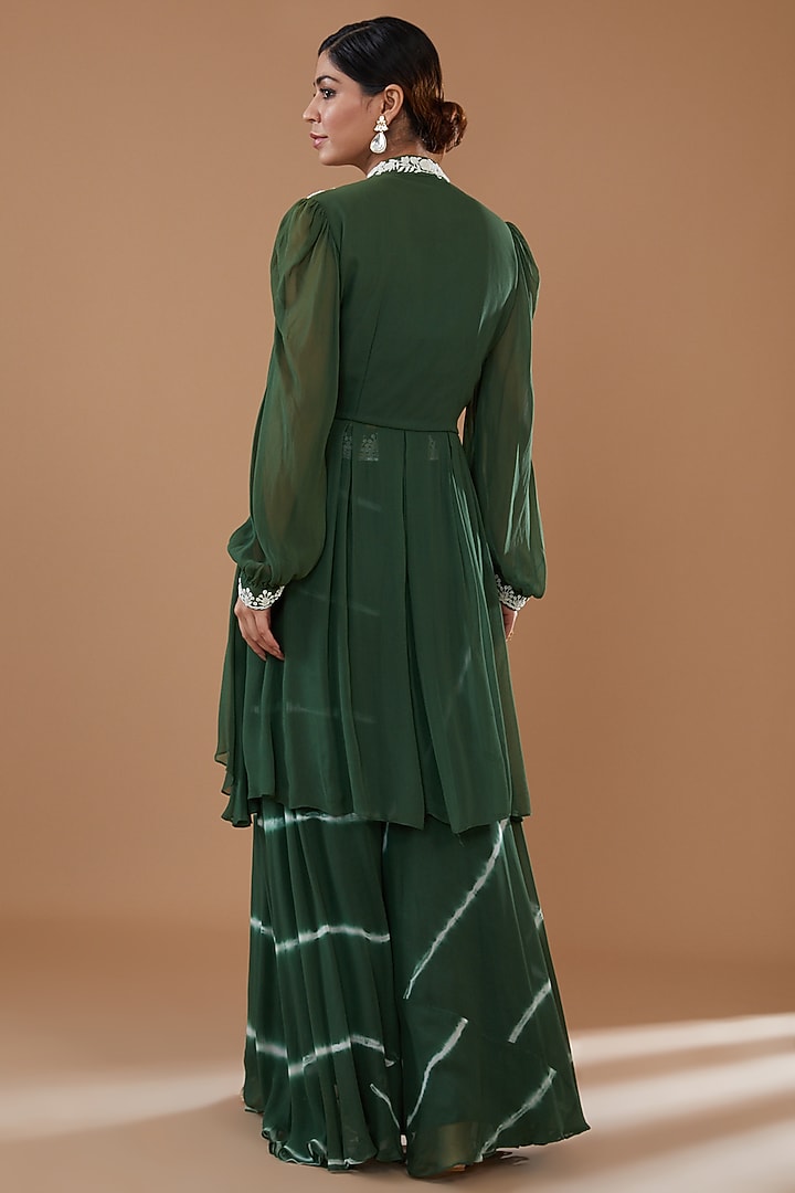 Green Georgette Tie-Dye Party Wear Sharara Set by Baidehi at Pernia's Pop Up Shop