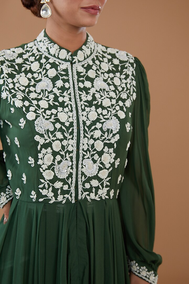 Green Georgette Tie-Dye Party Wear Sharara Set by Baidehi at Pernia's Pop Up Shop