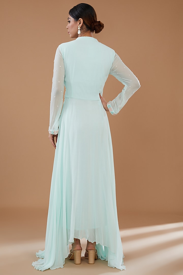 Ice Blue Georgette Embroidered Party Wear Anarkali Set by Baidehi at Pernia's Pop Up Shop