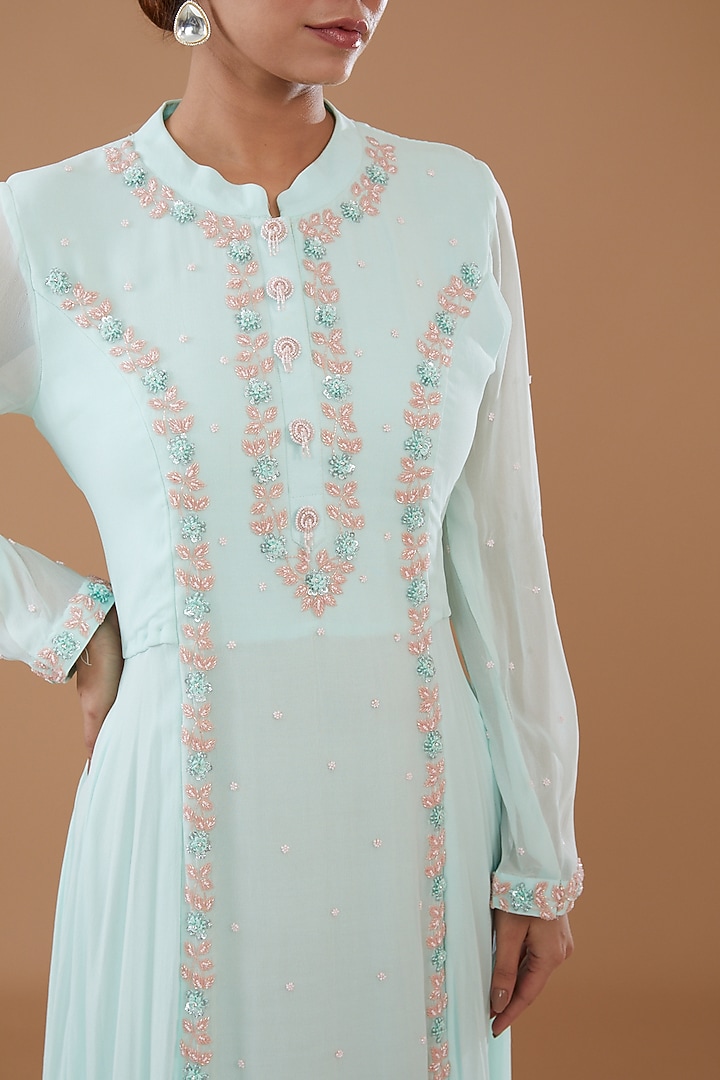 Ice Blue Georgette Embroidered Party Wear Anarkali Set by Baidehi at Pernia's Pop Up Shop