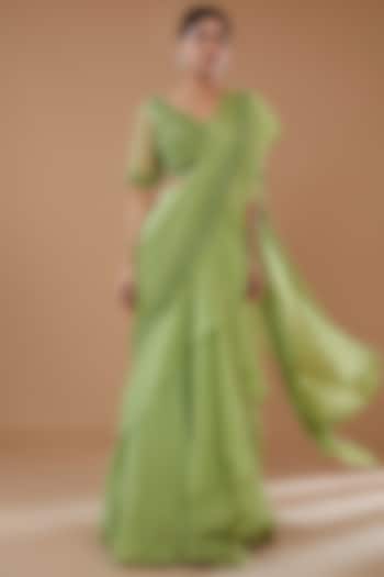 Green Georgette & Crepe Wedding Lehenga Saree Set by Baidehi at Pernia's Pop Up Shop