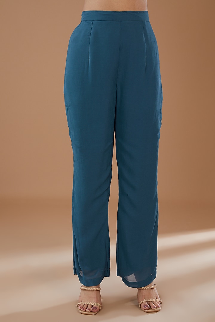 Blue Georgette Embroidered Tunic Set by Baidehi at Pernia's Pop Up Shop