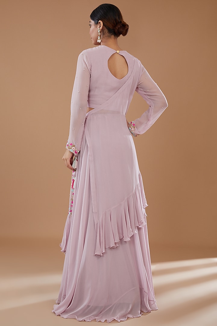 Lavender Georgette Embroidered Draped Lehenga Set by Baidehi at Pernia's Pop Up Shop