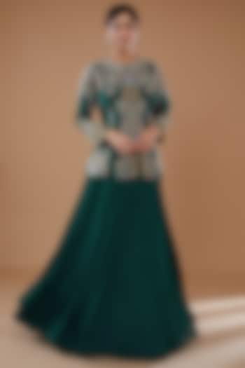 Green Chinon Georgette Skirt Set by Baidehi at Pernia's Pop Up Shop