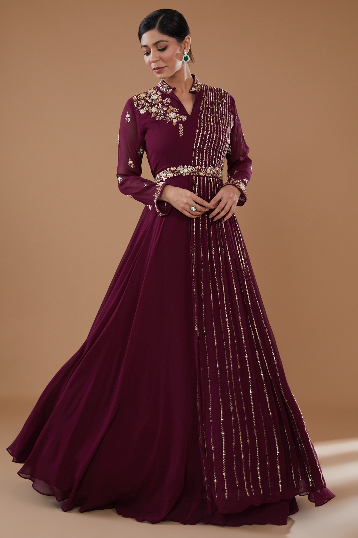 Buy Latest Wine Color Indian Gown Online at Best Price