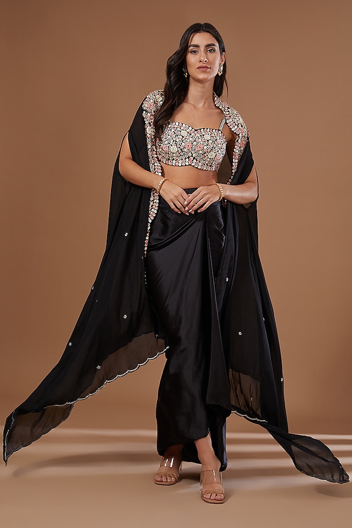 Black Crepe Skirt Set by Baidehi at Pernia's Pop Up Shop