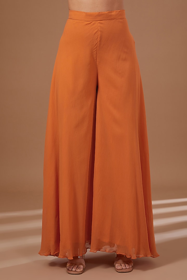 Orange Bemberg Silk Thread Embroidered High-Low Kurta Set by Baidehi at Pernia's Pop Up Shop