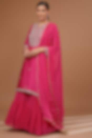 Fuchsia Georgette Sharara Set by Baidehi at Pernia's Pop Up Shop