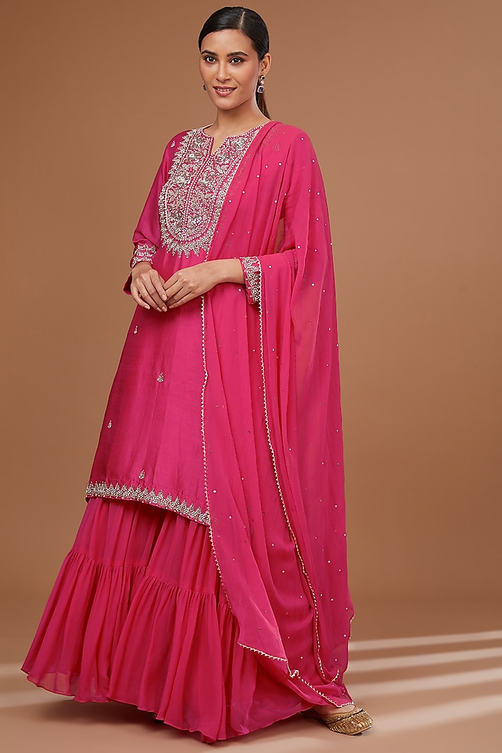 Fuchsia Georgette Sharara Set by Baidehi at Pernia's Pop Up Shop