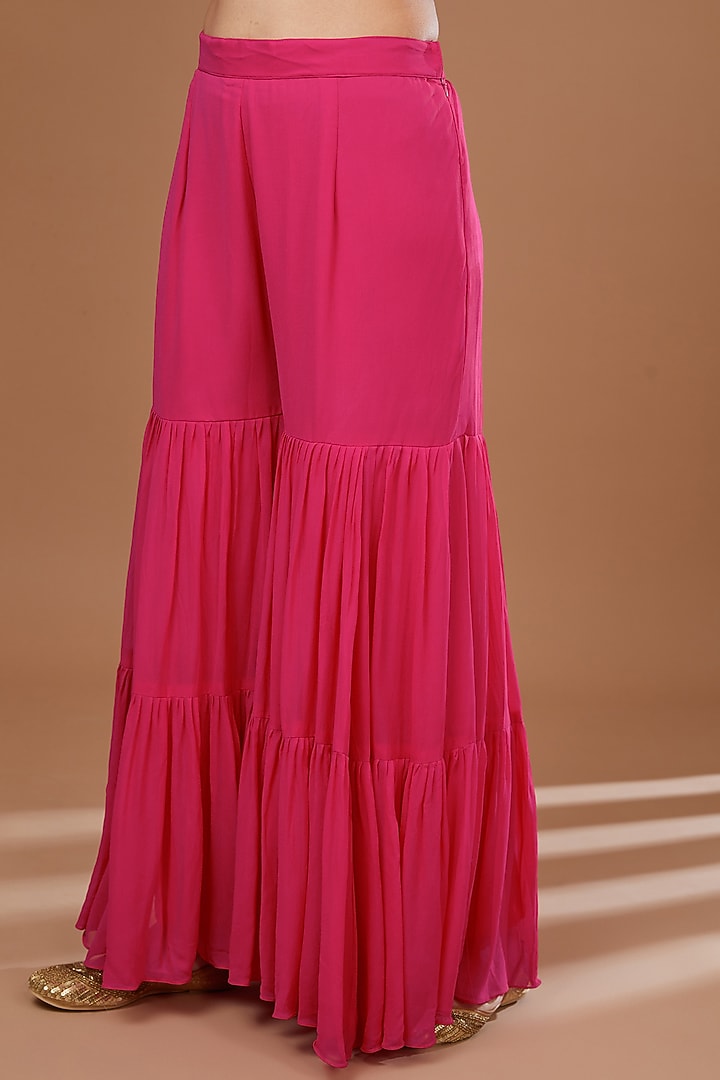 Fuchsia Georgette Wedding Sharara Set by Baidehi at Pernia's Pop Up Shop