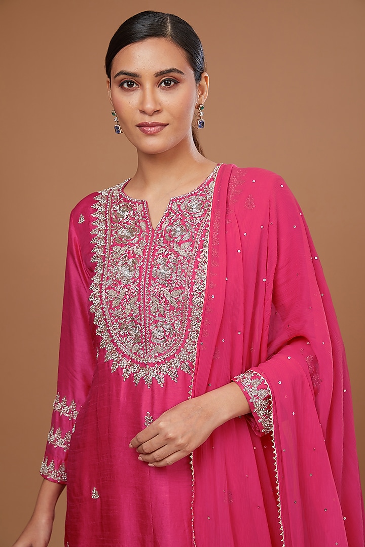 Fuchsia Georgette Wedding Sharara Set by Baidehi at Pernia's Pop Up Shop