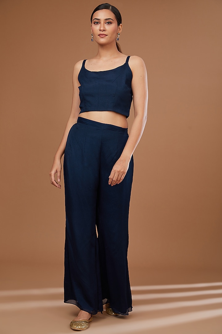 Blue Chinon Georgette Cutdana Embroidered Cape Set by Baidehi at Pernia's Pop Up Shop
