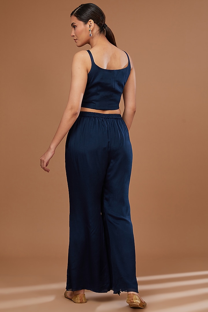 Blue Chinon Georgette Cutdana Embroidered Cape Set by Baidehi at Pernia's Pop Up Shop