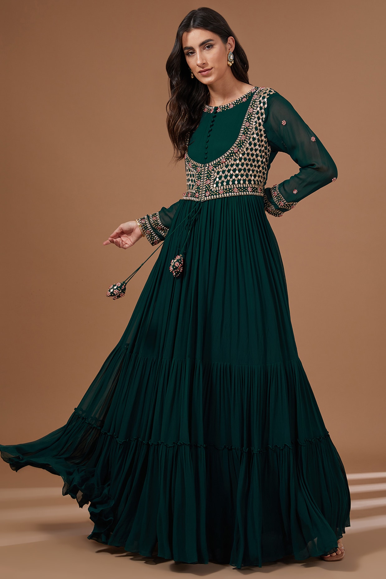 Bottle Green Embroidered Net Pant Kameez | Anarkali dress, Anarkali suit,  Unique womens dresses
