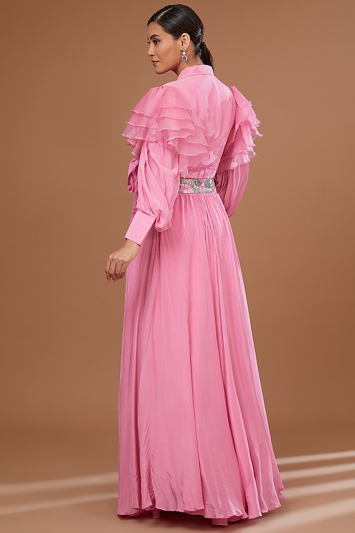 Pink Crepe Skirt Set by Baidehi at Pernia's Pop Up Shop