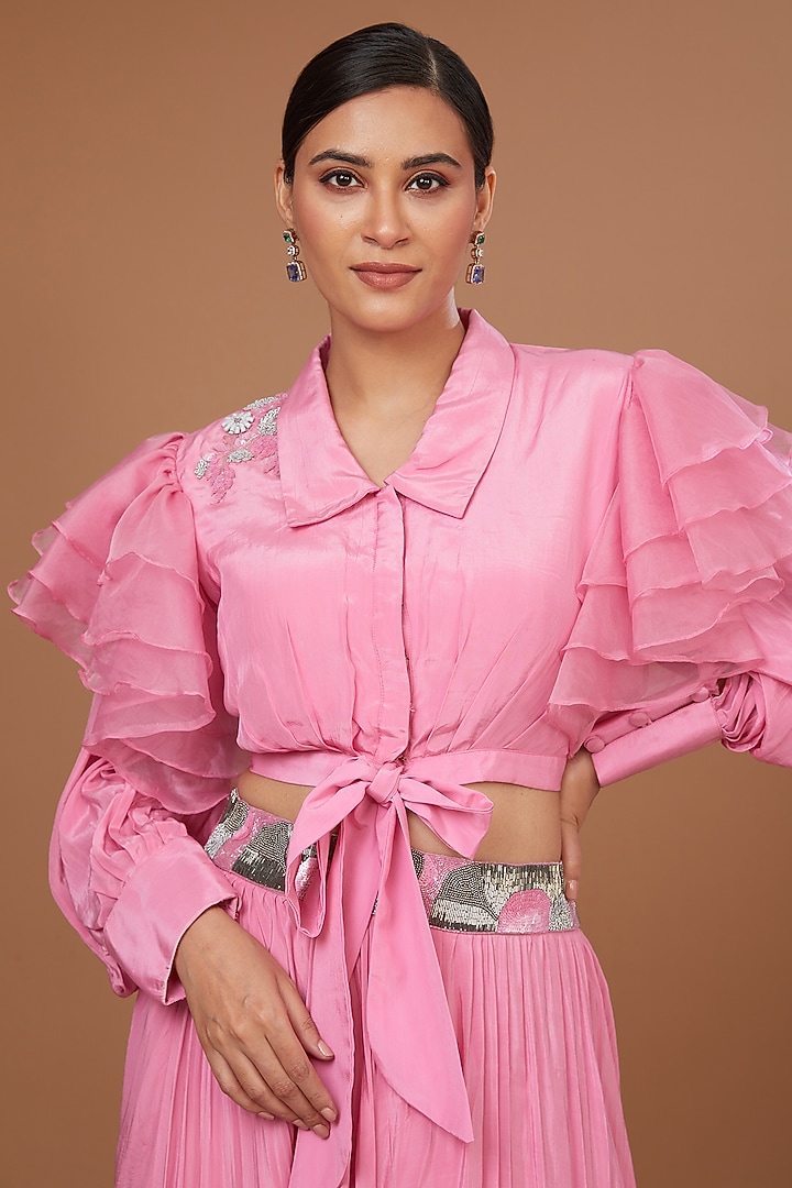 Pink Crepe Skirt Set by Baidehi at Pernia's Pop Up Shop