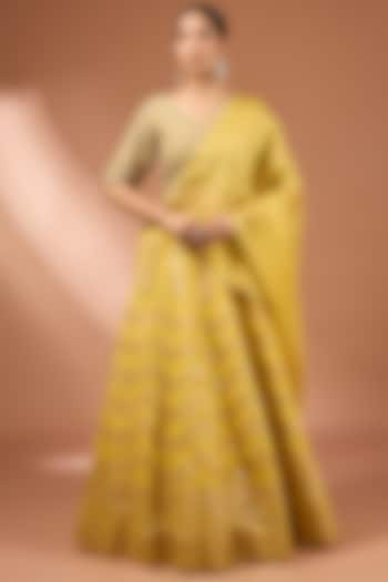 Yellow Banarasi Silk Zardosi Embellished Wedding Lehenga Set by Baidehi at Pernia's Pop Up Shop