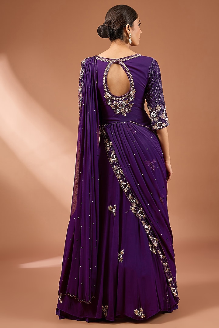 fitted lace wedding dress Mulmul Cotton Purple Saree With Sequins|Inked Star|Suta