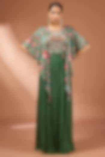 Green Chinon Georgette Printed & Embroidered Gown by Baidehi at Pernia's Pop Up Shop