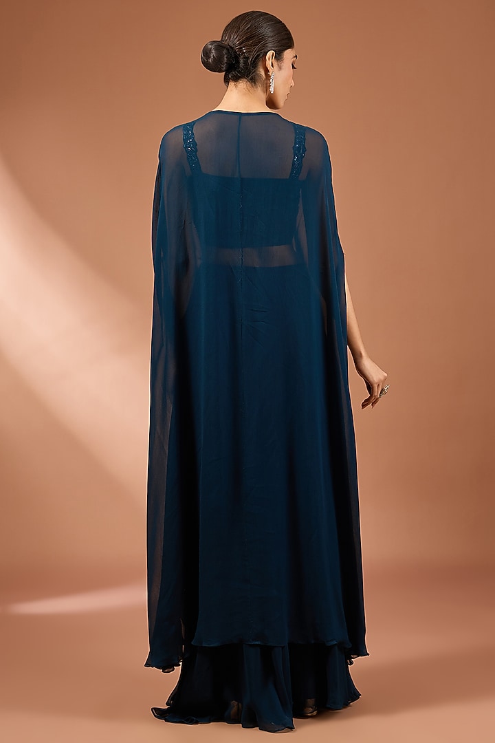 English Blue Georgette Palazzo Pant Set by Baidehi at Pernia's Pop Up Shop