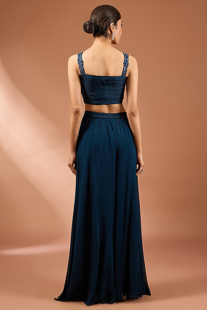 English Blue Georgette Palazzo Pant Set by Baidehi at Pernia's Pop Up Shop