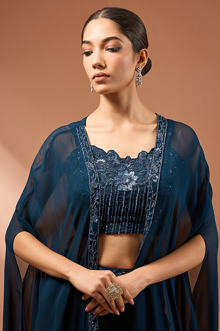 English Blue Georgette Palazzo Pant Set by Baidehi at Pernia's Pop Up Shop