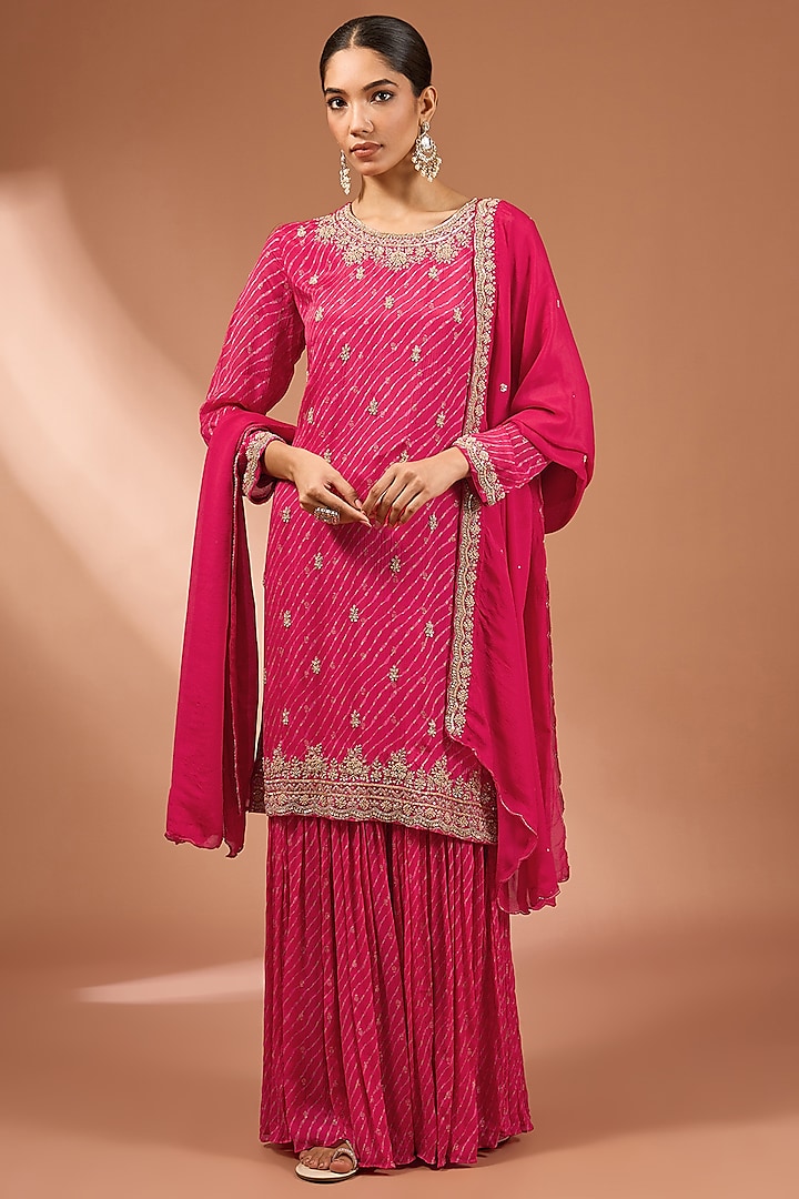 Cherry Red Chinon Georgette Sharara Set by Baidehi at Pernia's Pop Up Shop