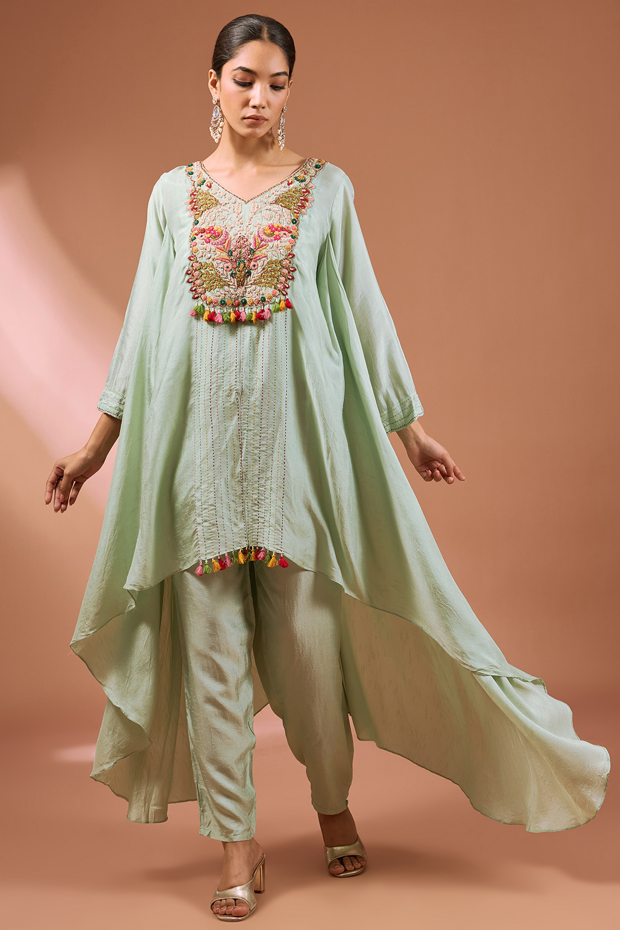 Off White Satin Bandhej Printed Kaftan – Indrani Art Clothing