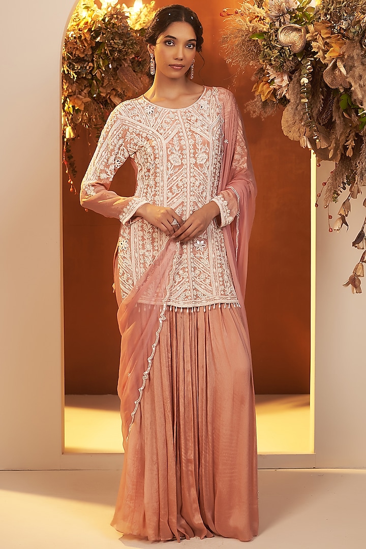 Dusty Pink Chinon Georgette Sharara Set by Baidehi at Pernia's Pop Up Shop