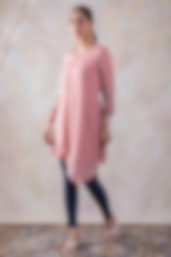 Pink Asymmetric Embroidered Top by Baidehi at Pernia's Pop Up Shop